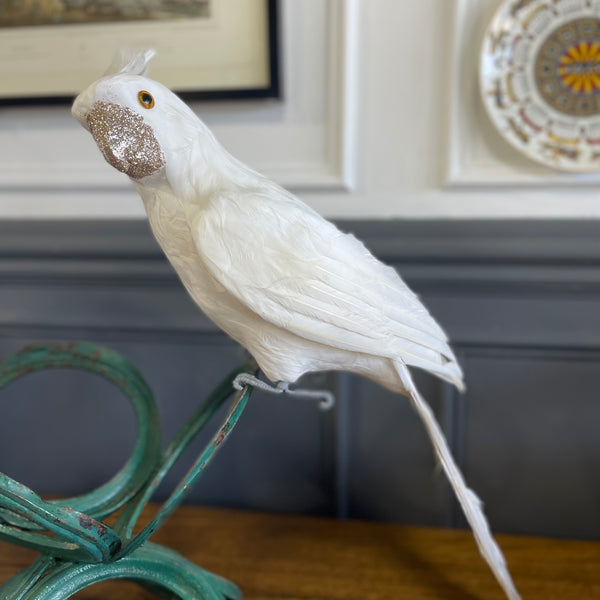 Sparkles Festive Cockatoo - Feathered White & Gold Glitter