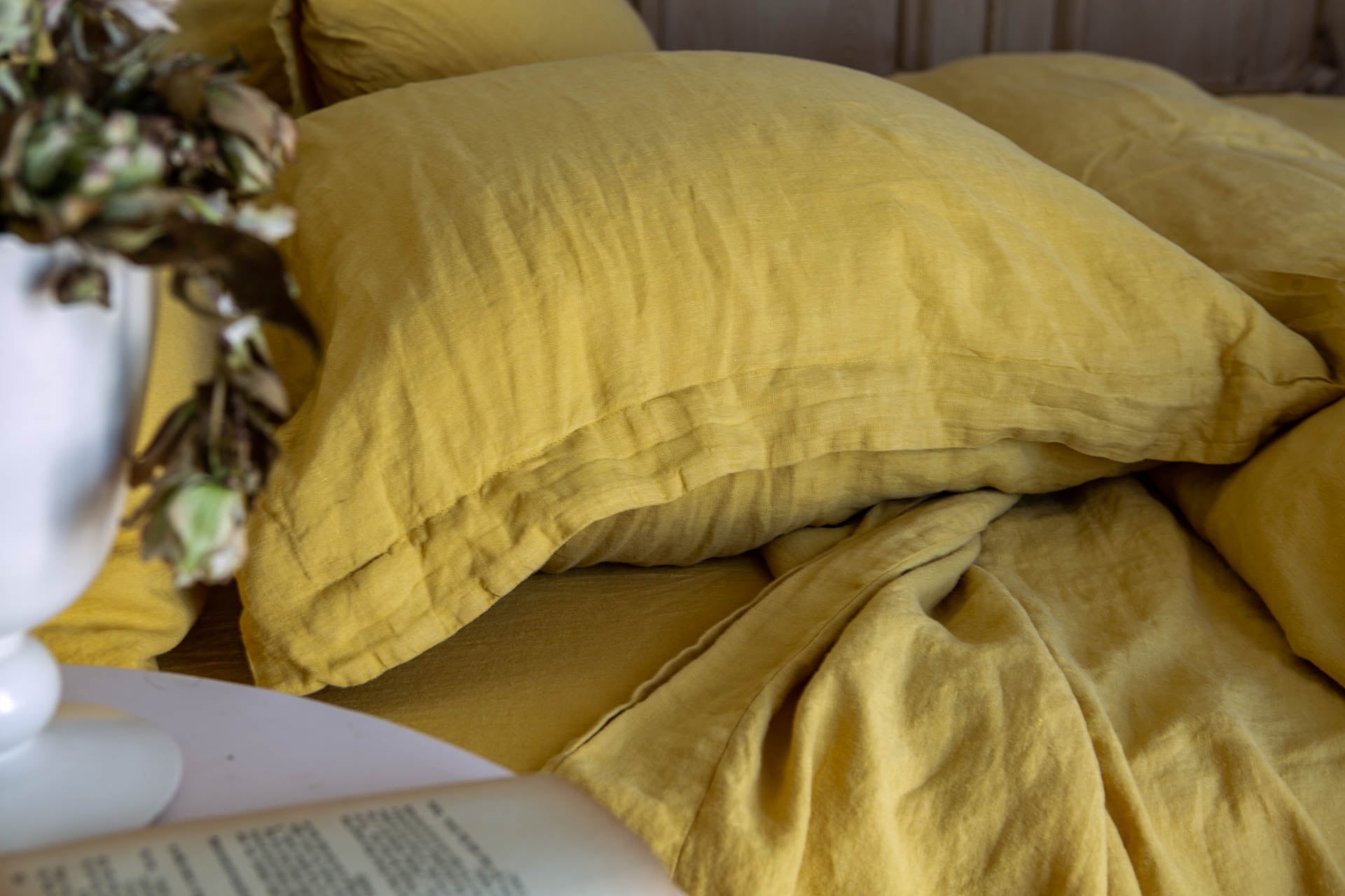 Scout Portuguese Linen Quilt Cover Set- King - Mustard