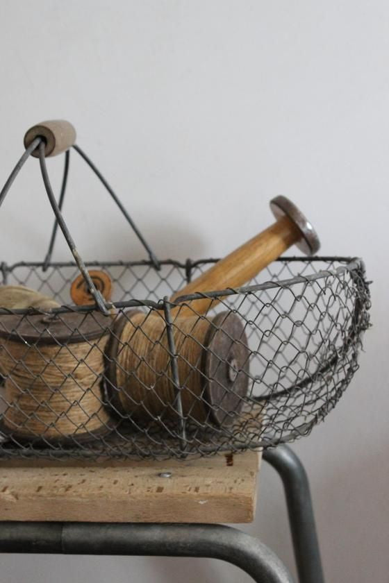 Vintage French Galvanised Wire Fruit Vegetable Egg Basket