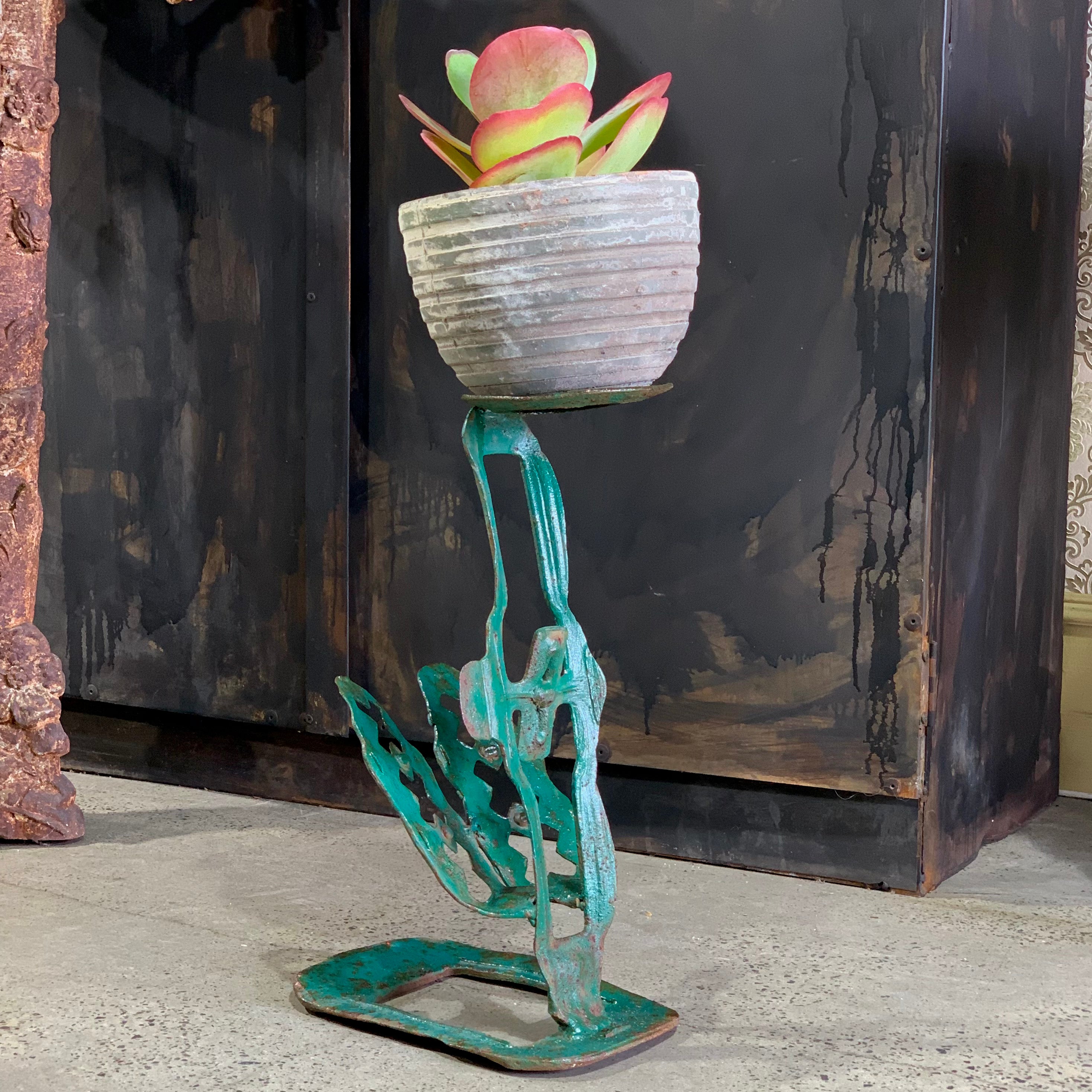 Vintage Iron Planter Holders  - Green