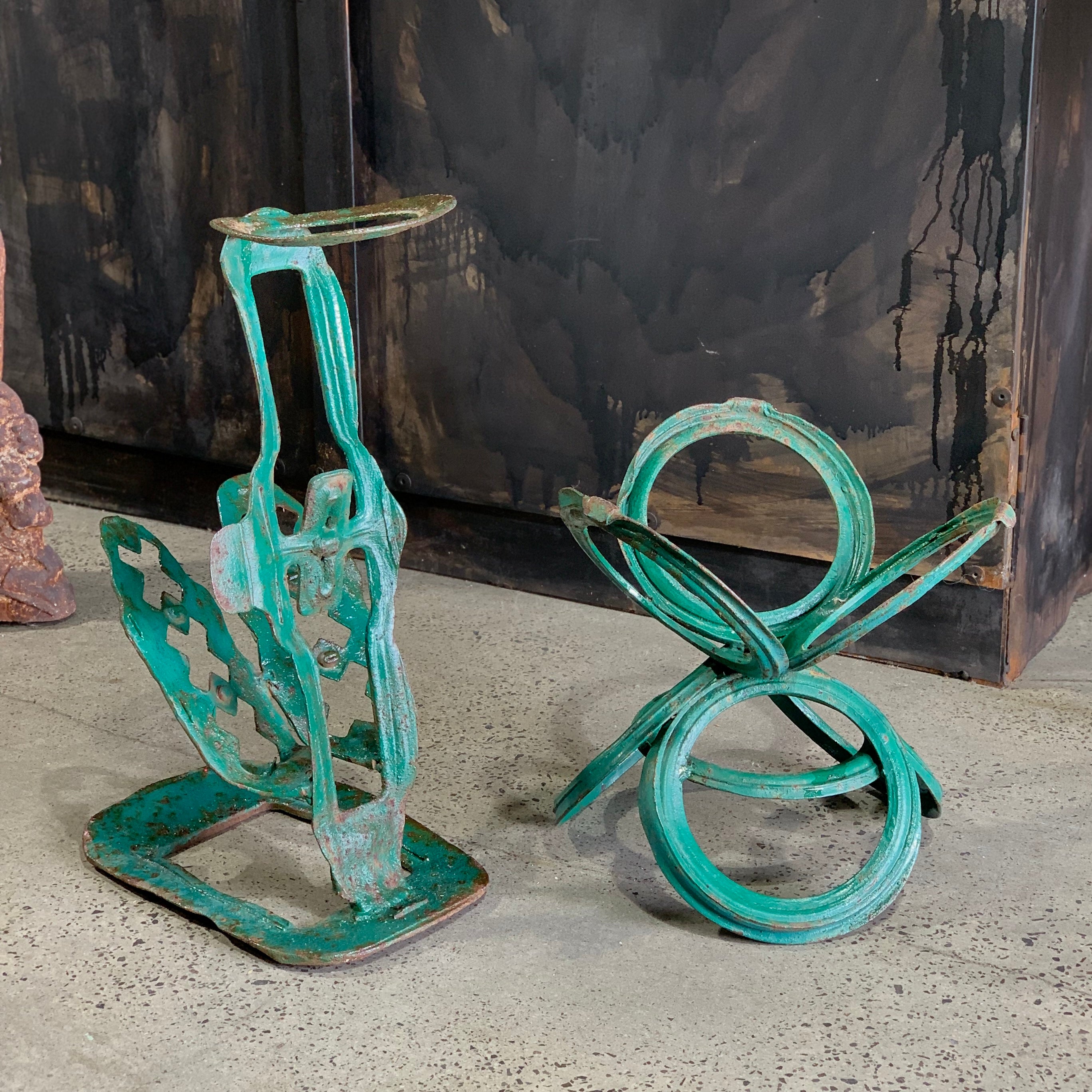 Vintage Iron Planter Holders  - Green