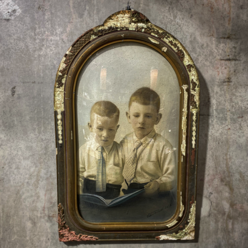 Original Victorian Era Convex Glass Framed Hand Coloured Glass Photo