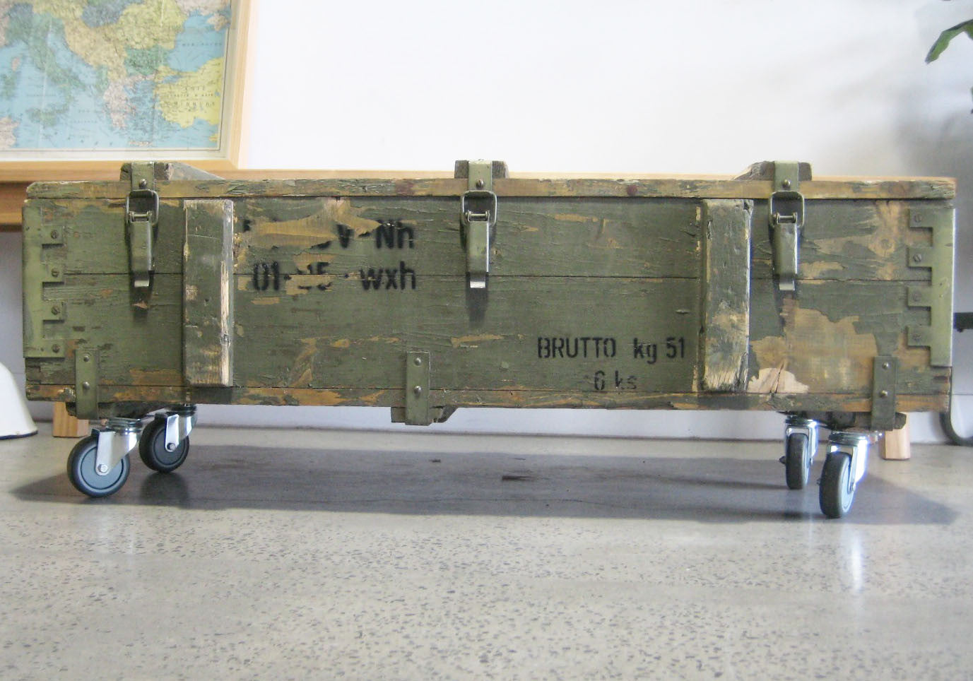 Vintage Army Trunk on Castors