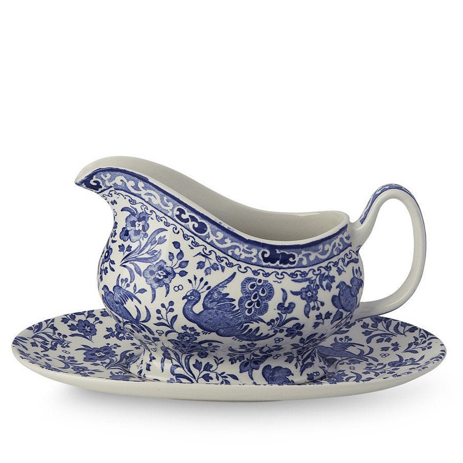 Burleigh UK Blue Regal Peacock- Sauce Boat and Stand Set